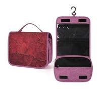 Cracked Red Leather Texture Travel Toiletry Bag for Women,Hanging Makeup Organizer with Hook for Shampoo