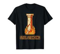 Cracked Roman Column On Fire Still Standing Stoic Survivor T-Shirt