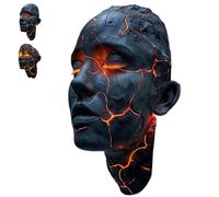 Cracked Soul Wall Light, Decorative Resin Wall Sconce with 3D Shattered Face Design, Black Lava Pattern LED Night Lamp for Gothic Home Decor, Bedroom, Living Room & Bar (#A)