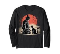 Cracked Sun Samurai and Cat Spiritual Warrior Art Long Sleeve T-Shirt