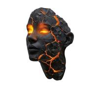 Cracked Surreal Face LED Resin Wall Sconce, Magma Glow Handmade Sculptural Night Light, Gothic Sci-Fi Dramatic Mood Wall Lamp for Bedroom Game Room Decor A