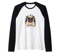 Cracked Wall Pug Sunglasses Pugs Raglan Baseball Tee