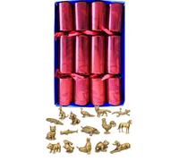 Crackers Ltd Christmas Crackers Gift Set, 4 Pack, Rich Red Floral Design, with Brass Animal Miniature Inside
