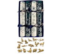 Crackers Ltd Christmas Crackers Gift Set, 4 Pack, Snowflake Design, with Brass Animal Miniature Inside