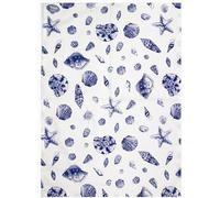 Crackers Ltd Coastal Collection Nautical Shells Cotton Tea Towel, Large, Blue and White Print, 71x51cm