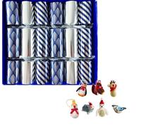 Crackers Ltd Family Size Large Selection Box of Blue and Silver Christmas Crackers with Fairtrade Felt hanging decorations inside
