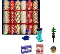 Crackers Ltd Family Size Large Selection Box of Christmas Crackers in red and green with satin ribbons