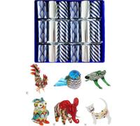 Crackers Ltd Glass Animal Figurine Christmas Crackers, Blue and Silver Design, Set of 6, Collectable Keepsakes