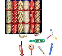 Crackers Ltd Large Musical Christmas Crackers, Set of 6,Red & Green with Satin Ribbons, Includes Reusable Musical Instruments