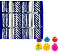 Crackers Ltd Large Selection Box of Christmas Crackers in blue and silver with organza ribbons with mini rubber duck content