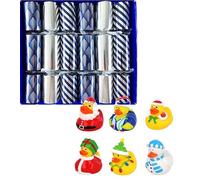 Crackers Ltd Large Selection Box of Christmas Crackers in blue and silver with organza ribbons with mini festive rubber duck content
