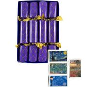 Crackers Ltd Luxury Purple Christmas Crackers with Van Gogh Box and Stick Puzzle, Gold Link Design, Set of 4