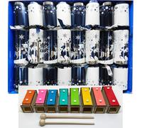 Crackers Ltd Musical Christmas Crackers with Mini Xylophones - The Snowy Forest at Midnight - Blue and Silver Reindeer Christmas Crackers