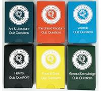Crackers Ltd Quiz Whiz Set of 6 assorted boxes of Trivia Questions in a Matchbox, themes include General Knowledge, Animals, UK, History, Food and Drink and Art and Literature