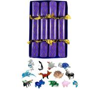 Crackers Ltd Set of 4 Christmas Crackers with Glass Animal Figurines, Purple Link design