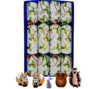 Crackers Ltd Set of 4 Holly andf Berry design Christmas Crackers with woodland animal themed content
