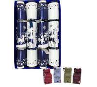 Crackers Ltd Set of 4 Snowy Forest at Midnight Blue and Silver Reindeer Christmas Crackers- containing tiny wind up music boxes playing carols