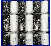 Crackers Ltd Set of 6 Black and White with swirls Design Christmas Crackers with hanging nutcracker ornaments inside