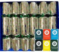 Crackers Ltd Set of 6 Mistletoe Christmas Crackers in silver with Trivia Quizzes