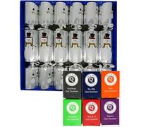 Crackers Ltd Set of 6 Snowman Christmas Crackers in silver with Trivia Quizzes