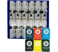 Crackers Ltd Set of 6 Snowman Christmas Crackers in silver with Trivia Quizzes