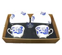 crackinchina Blue Willow Pattern Set of 2 Cups and Saucers with teaspoons Gift Boxed