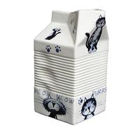crackinchina Milk carton shaped jug off white ceramic decorated with cats pattern