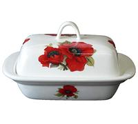 crackinchina Poppy butter dish - Colourful poppies on white porcelain butter dish decorated on lid and sides
