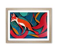 Cracking Abstract Fox BLK Framed Print | A4 Oak Framed Wall Art | Ready to Hang | Abstract Animal Picture | Living Room Bedroom Lounge Office