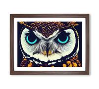 Cracking Owl BLK Framed Print | A3 Walnut Framed Wall Art | Ready to Hang | Modern Animal Picture | Living Room Bedroom Lounge Office