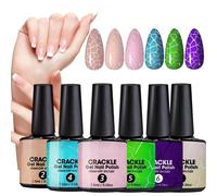 Crackle Gel Nail Polish Set, Uv Led Compatible, Smooth Texture Base and Top Gel, Long-Lasting Chip-Resistant Formula, Assorted Colors, Ideal for Home, School Use