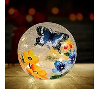 Crackle Glass Ball Light Butterfly Floral Pattern LED Night Light Indoor Tabletop Decorative Sphere Lamp for Home Decor Christmas Birthday Wedding Girls Women's Gift (1 Pack)