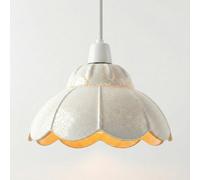 Crackle Glass Pendant Lamp Shade 20Cm Vintage Scalloped Design E27 Fit White Retro Ceiling Light For Kitchen Dining