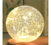 Crackle Globe LED Lamp Battery Operated with Timer, Lighted Glass Orb for Living Room & Festival Christmas Decoration, Indoor Glowing Night Light Sphere Table Lamp for Mother's Gift, Glass Ball Light