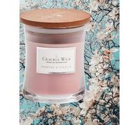 Crackle Wick Jasmine & Freesia Scented Candle, Wooden Lid, Glass Jar - Small.
