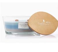 Crackle Wick Large Glass Candle with Wooden Lid, Blue Wax, Cozy Comforts Collection