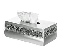 Crackled Glass Silver Tissue Box Cover Rectangular - Decorative Bling Tissue Box Holder With Beautiful Mosaic Glass - Elegant Tissue Holder For Bathroom With Durable Bottom Slider (Silver Collection)