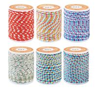 Crafans 1.5mm Twist Cords 4-Ply Macrame Cotton Ropes with Golden Threads Colorful String Knitting Yarn 6 Colors Braided Rope with Spool for DIY Craft Knitting String