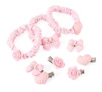 Crafans 1 Set Pink Theme Hair Clips Kits Flowers/Heart/Bow Alligator Hair Clips & Scrunchies Cute Ponytail Holders Pink Elastic Scrunchy No Damage for Girls Women