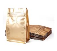 Crafans 10Pcs Coffee Beans Bags with Valve Rectangle Zipper Coffee Storage Bags Flat Bottom Standing Resealable Pouches Heat Seal Side for Candy Snake Cookies Storage, Golden