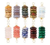 Crafans 10Pcs Gemstone Column Links Disc Gemstone Connector Charms Copper Wire Wrapped Natural Grey Agate Hematite Connector Charms Links for DIY Necklace Jewelry Making