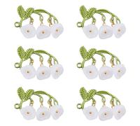 Crafans 10Pcs Lily of the Valley Glass Connector Charms with Green Alloy Leaf White Flower Dangle Links Charms Bells Flower for DIY Necklace Earring Jewelry Making
