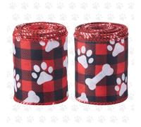 Crafans 10Yards Dog Paw Print Polyester Ribbon Red Checked Patterns Decorative Ribbons 62 MM Wide Animal Theme Trims for DIY Present Wrapped Pets House Decoration
