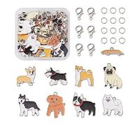 Crafans 128Pcs Dog Pendants Corgi Samoyed Boston Terrier Dog Enamel Charms Cute Tedddy Dog Rack Plating Decoration Making Kit for DIY Crafting Jewelry Making