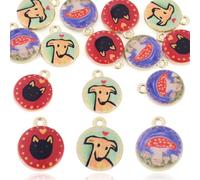 Crafans 12Pcs Dog & Cat Pendants Printed Alloy for DIY Jewellery Making