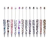 Crafans 12Pcs Leopard Print Beadable Pens Plastic Ball-Point Pen Zebra Printed DIY Personalized Pen Cow Patterns for Office Stationery Supplies, Colorful