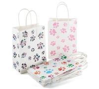 Crafans 12Pcs Paw Print Paper Bags with Handles Party Favour Paper Tote Bags Rectangle Shopping Packaging Carrier Bag for Birthday Present Party Favors