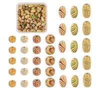 Crafans 140Pcs Oval, Rondelle & Round Wood Beads - Printed Natural Wooden Spacer Assortment for DIY Bracelet Necklace Jewelry Making