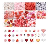 Crafans 1690Pcs Jewelry Making Finding Kit Love Assorted Beads Heart&Rose&Letter&Star Assorted Beads Glass Pumpkin Beads Waxberry for Valentine's Day Jewelry Making