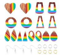 Crafans 16Pcs Rainbow Resin Wood Pendants Geometry Resin & Walnut Earring Charms Trapezoid Oval Triangle Colorful Heart Teardrop Resin Wood Pendants for Jewelry Making